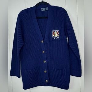 100% Merino Wool Vintage Liz Knit School Sweater Cardigan Womens Small Petite